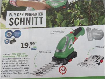 Akku Gras- und Strauchschere Florabest vom Discounter Lidl