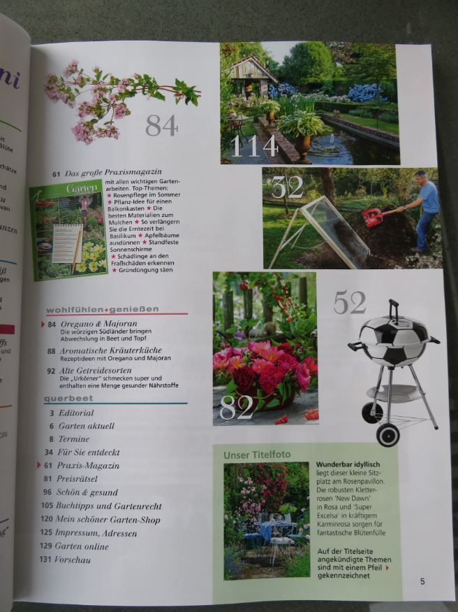 Zweite Seite der Inhaltsangabe, der Juni 2016 Ausgabe "mein schöner Garten" 