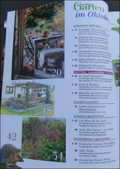 Inhaltsverzeichnis Seite 1 der Gartenzeitschrift "Mein schöner Garten" 10/2016