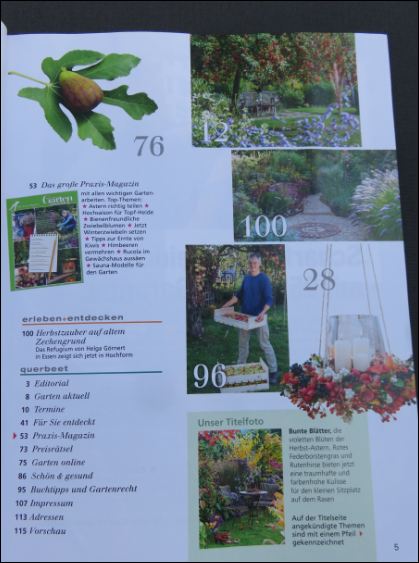 Inhaltsverzeichnis Seite 2 der Gartenzeitschrift "Mein schöner Garten" 10/2016
